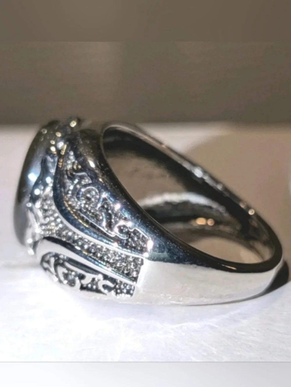 Mens Oval Tiger Eye Gemstone Silver Plated Ring Brown Veined Stone Ring Sz 10